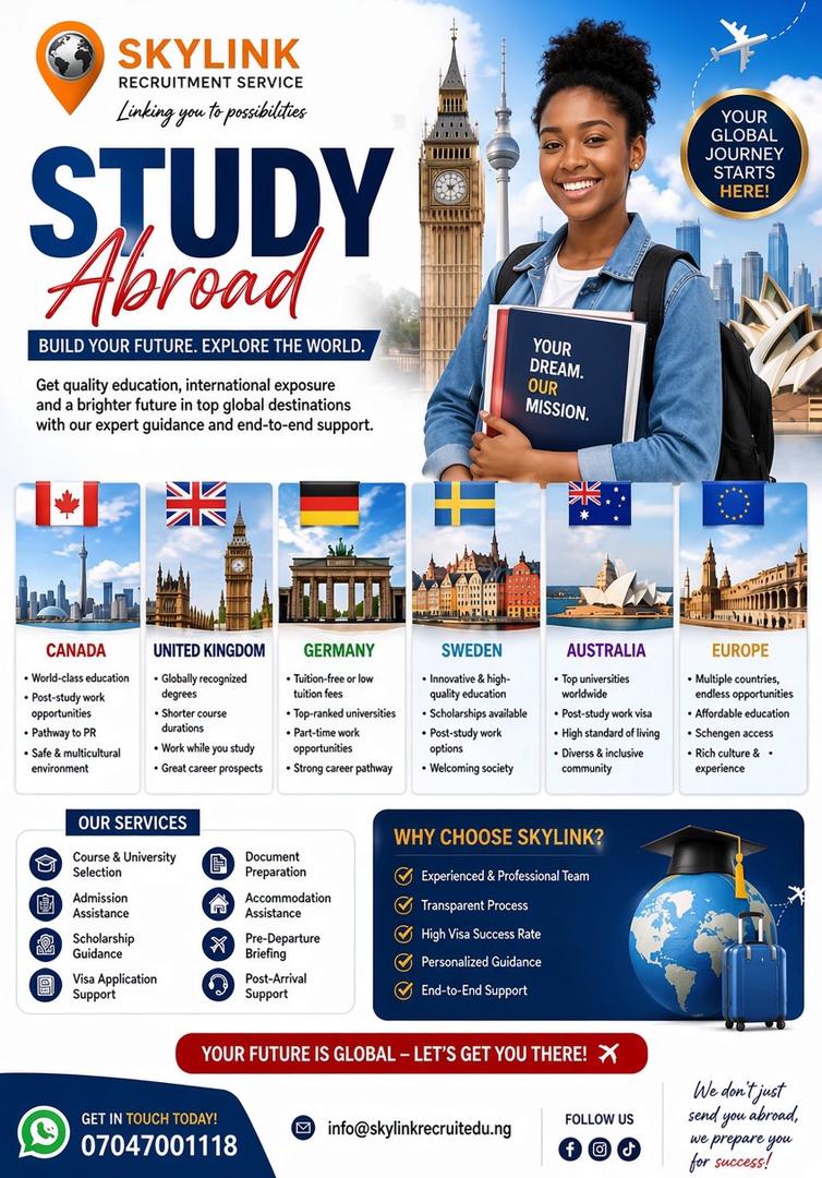 Students exploring study abroad opportunities with Skylink